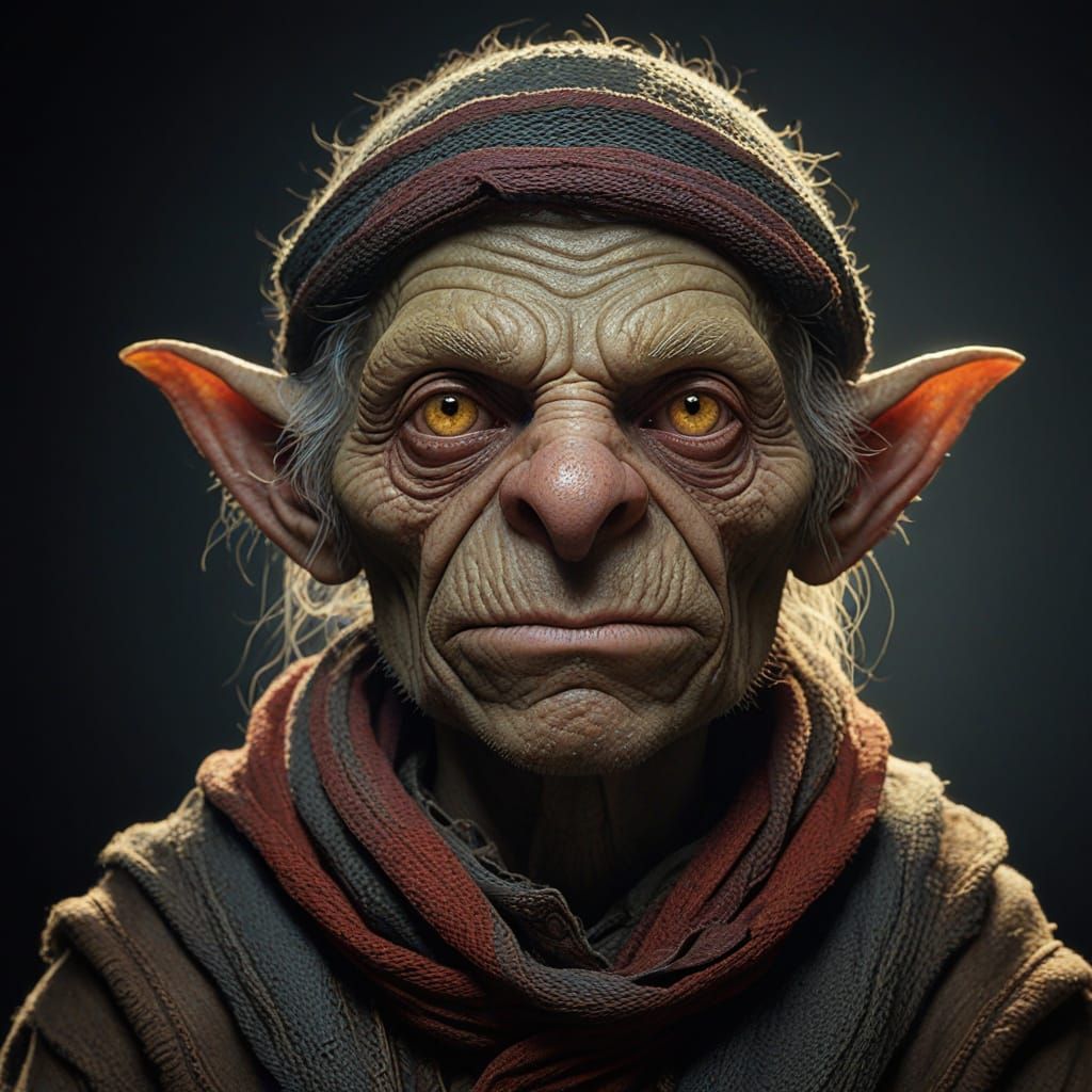 Gritty Goblin Pyromancer Portrait in Triadic Colors