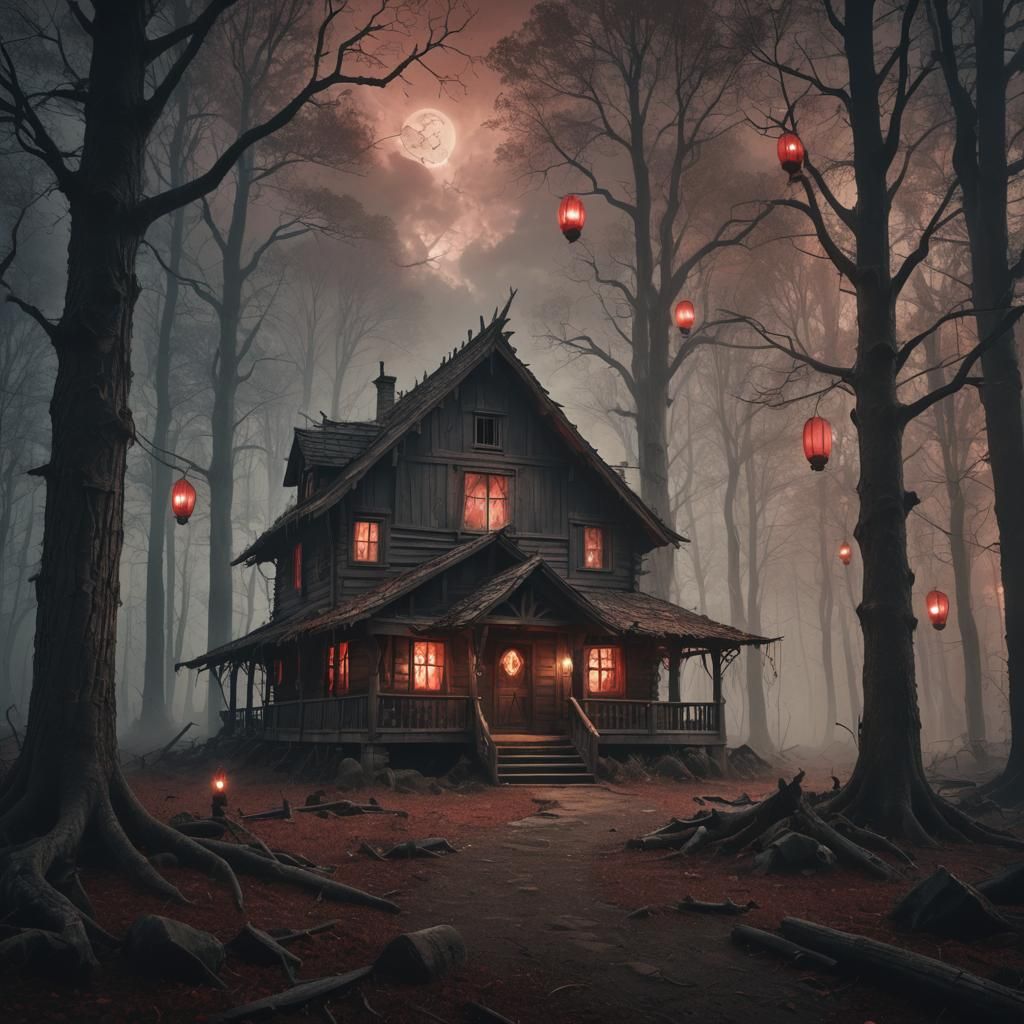 Haunted Cabin in Cursed Forest: Dark Fantasy Matte Painting
