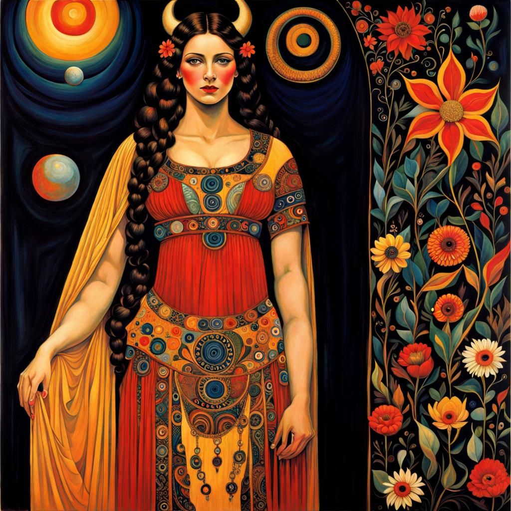 Cosmic Taurus Goddess in Psychedelic Surrealism