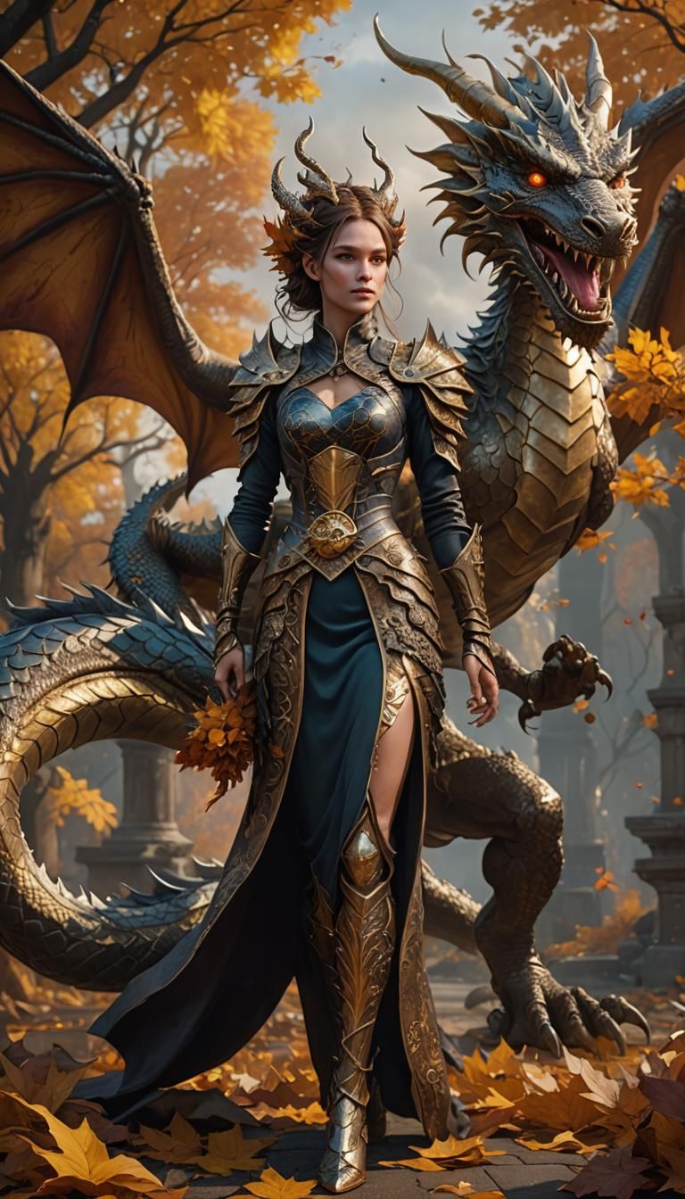 Woman and Dragon in Bronze and Gold