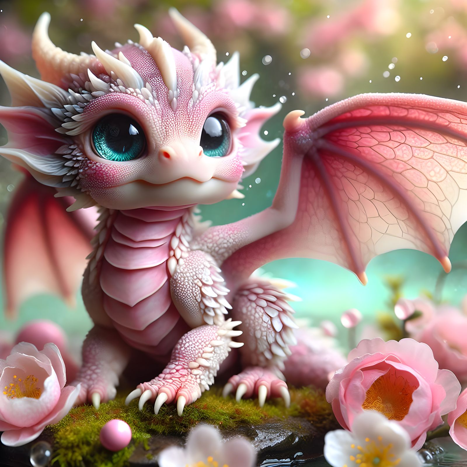 Fantasy Baby Dragon with Shimmering Scales and Blue Eyes