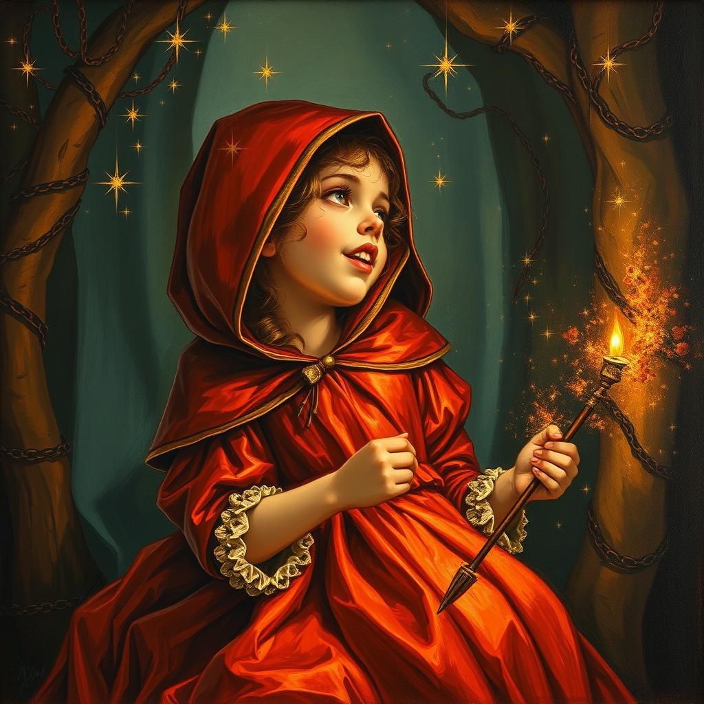 Aetherpunk Little Red Riding Hood Oil Painting