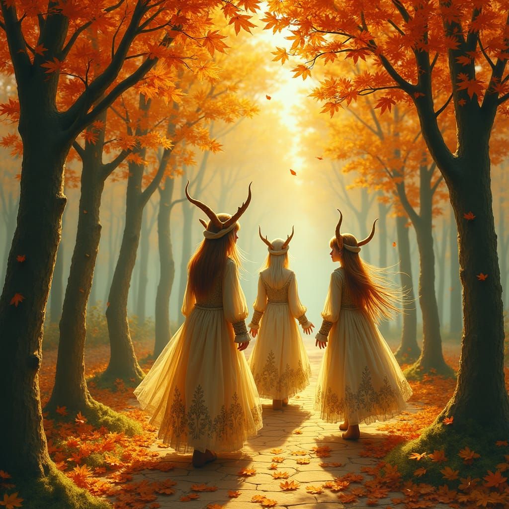 Whimsical Elves in Autumn Forest