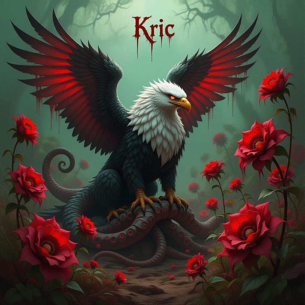 Hybrid Griffin-Kraken Beast in Twisted Floral Nightmare