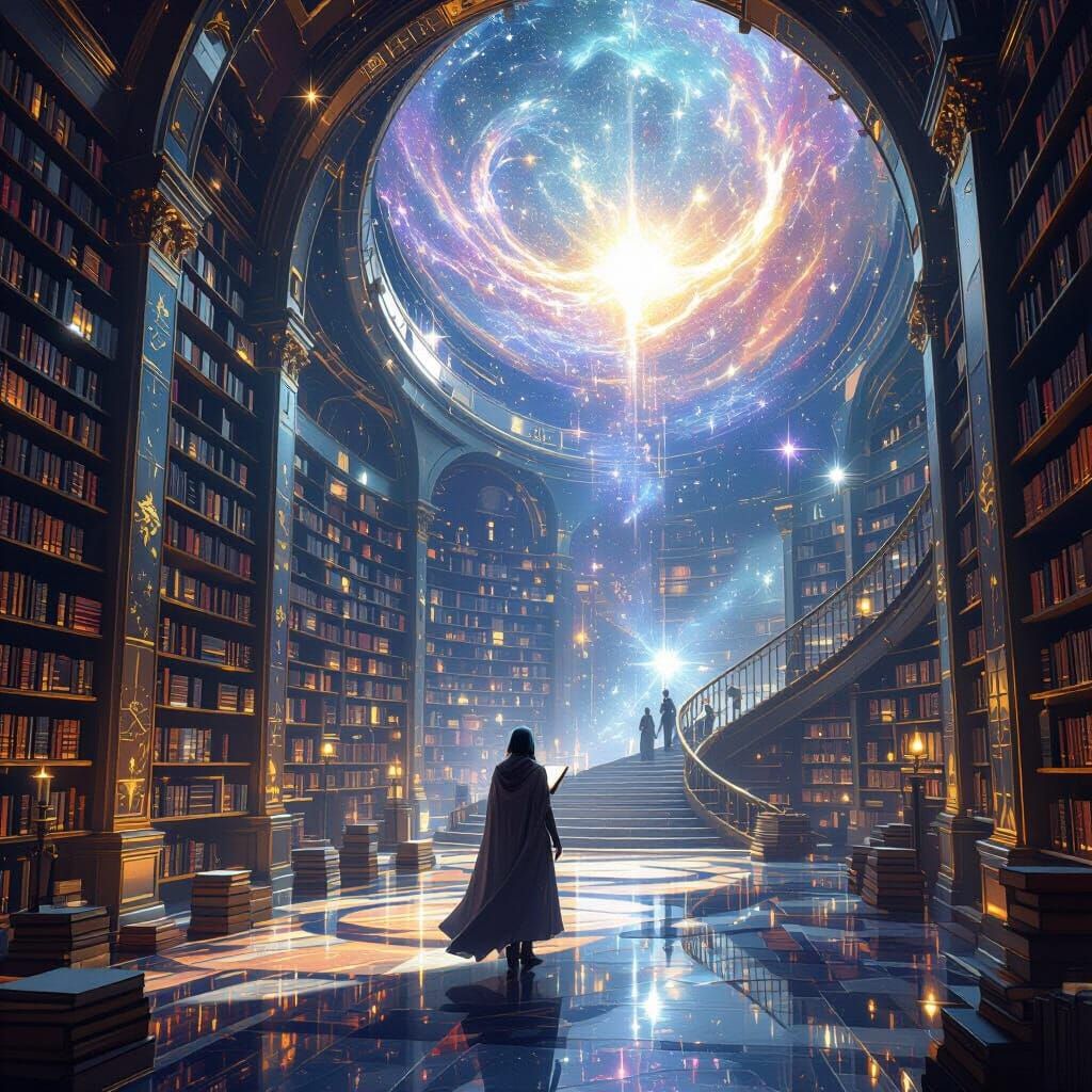 Cosmic Library of Star Memories in Maximalist Style