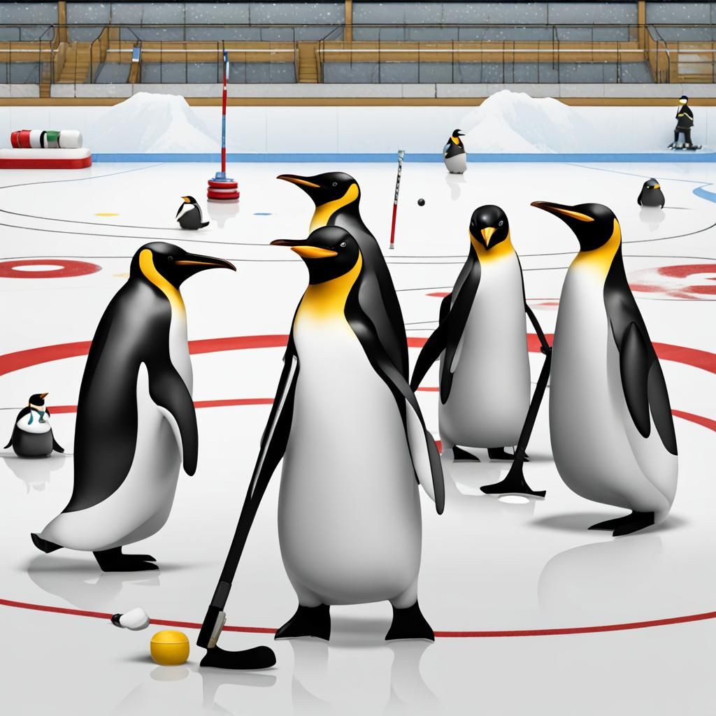 Penguin Curling Team in Winter Competition