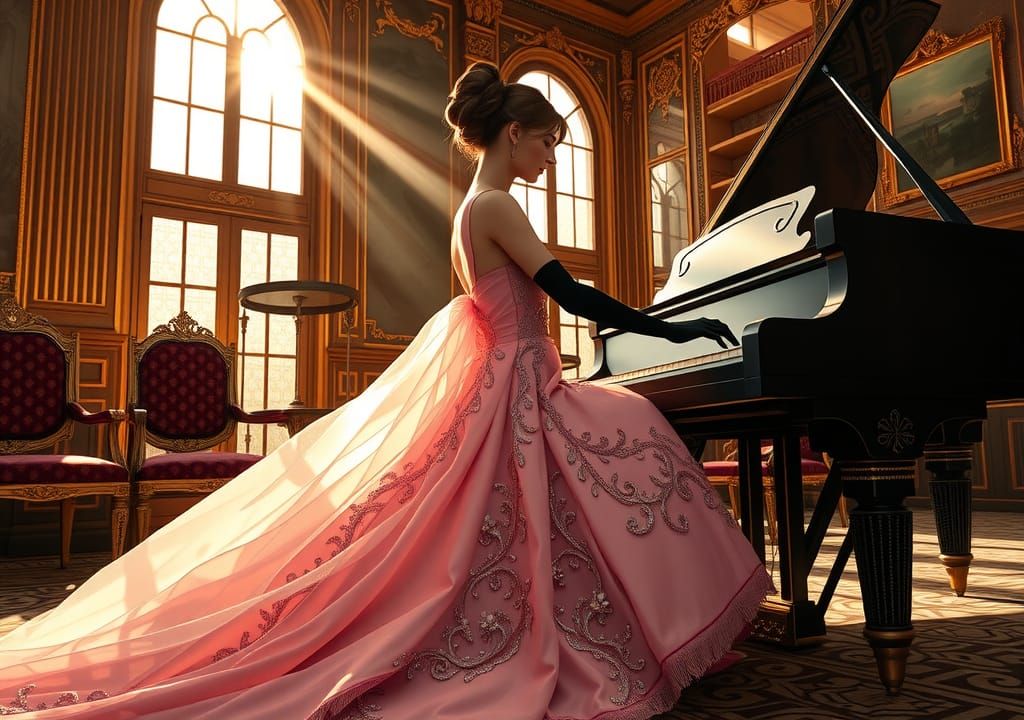 Elegant Woman in Pink Gown, Art Deco Style