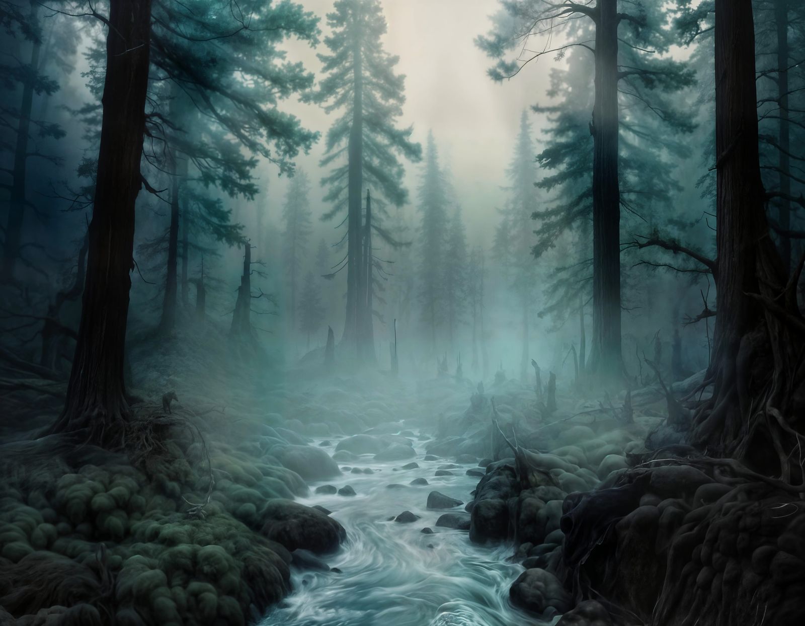 Primeval Forest Fog: Ancient Redwoods in Ethereal Light