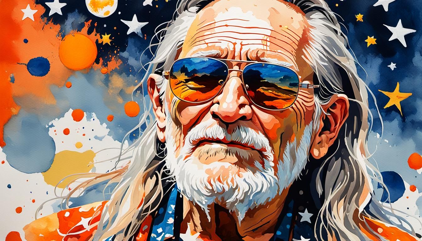 Willie Nelson in Nashville: Pop Art Watercolor