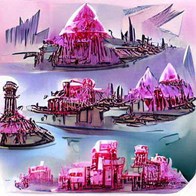 Crystalline City on Floating Island: Pink Concept Art