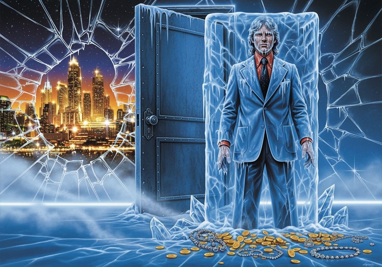 Cool Figure Encased in Ice on 70s Album Cover