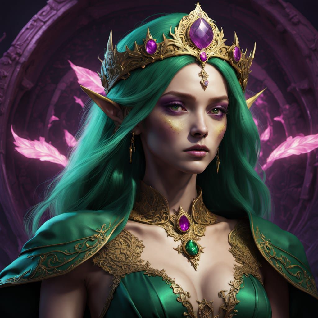 Elven Queen with Nebula Crown in Graffiti Art Style