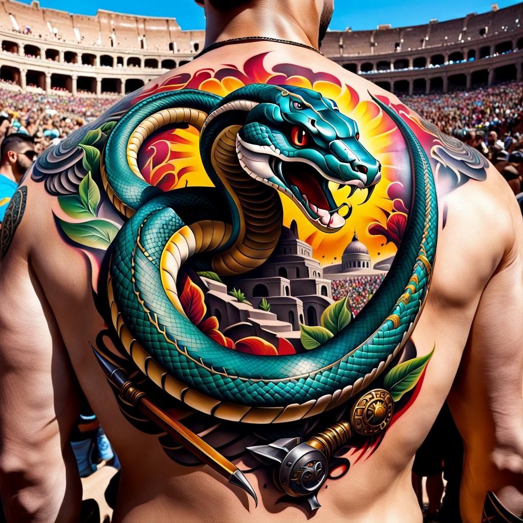 Roman Gladiator Snake Tattoo in Graffiti Art Style