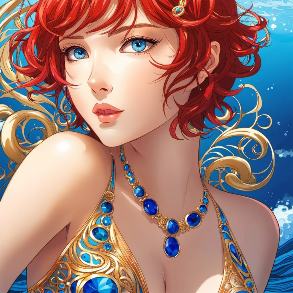 Anime Portrait: Blushing Woman with Sapphire Eyes