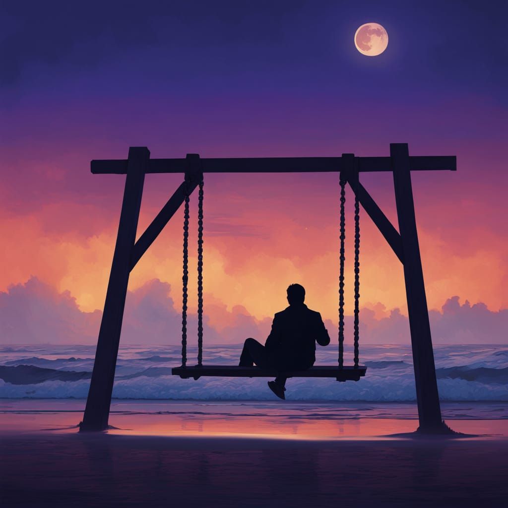 Sunset Silhouette on a Beach Swing