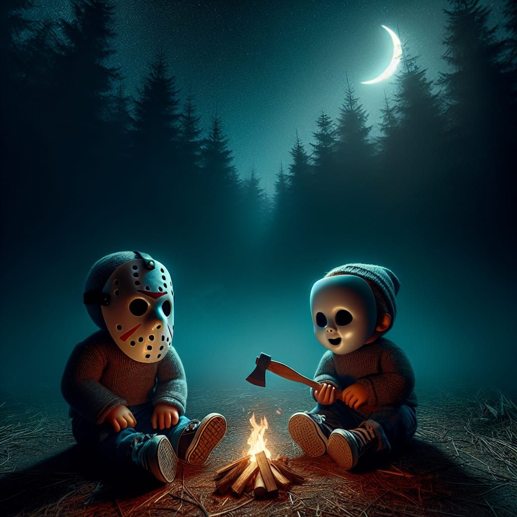 Eerie Forest Campfire with Masked Toddlers