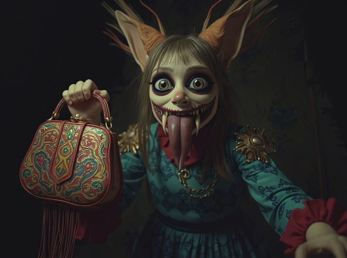 Surreal Being with Magical Paisley Bag, Cinematic Film Still