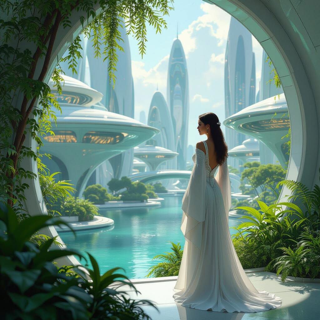 Utopian Future Cityscape in Frutiger Aero Style