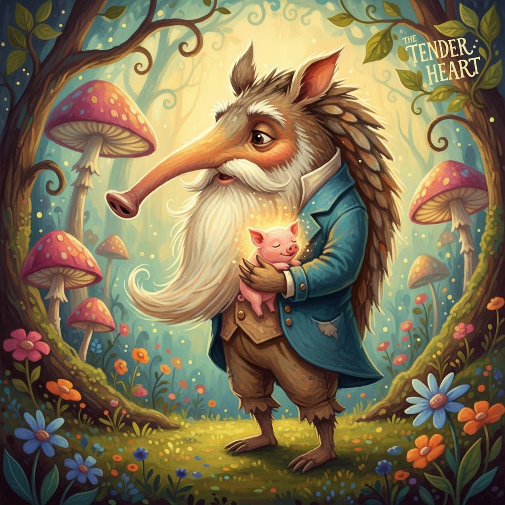 Tender Aardvark Protects Piglet in Heartwarming Illustration