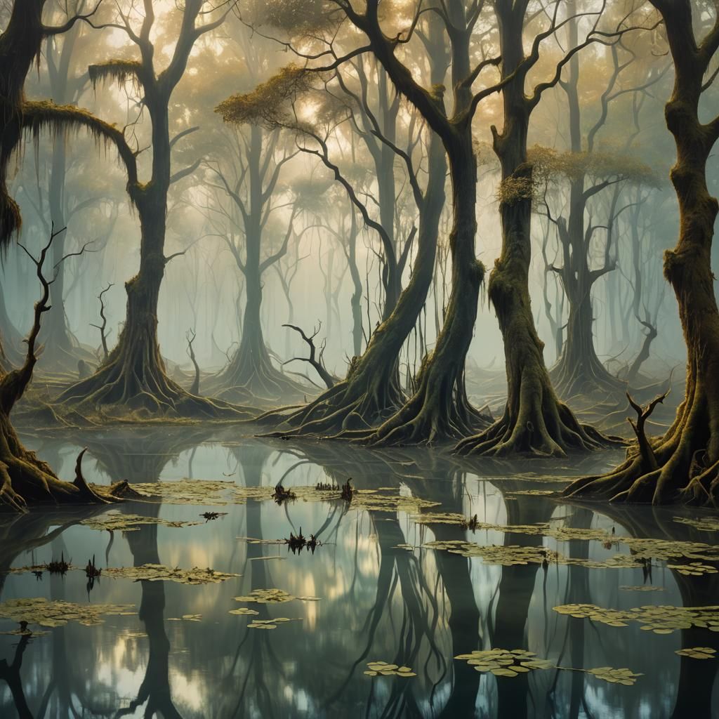 Surreal Forest with Mystical Swamp in Dreamscape