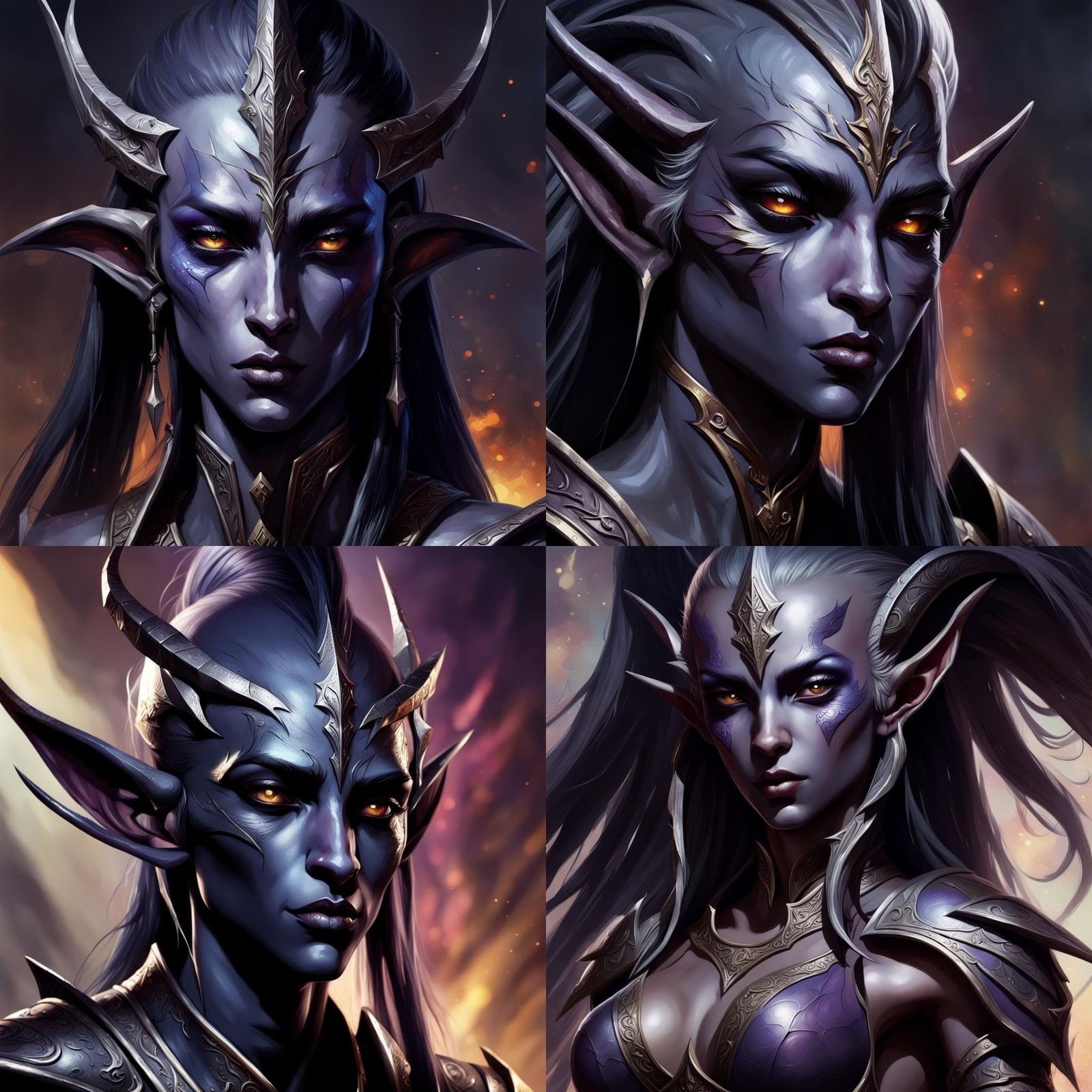 Detailed Dark Elves in Splash Art Style