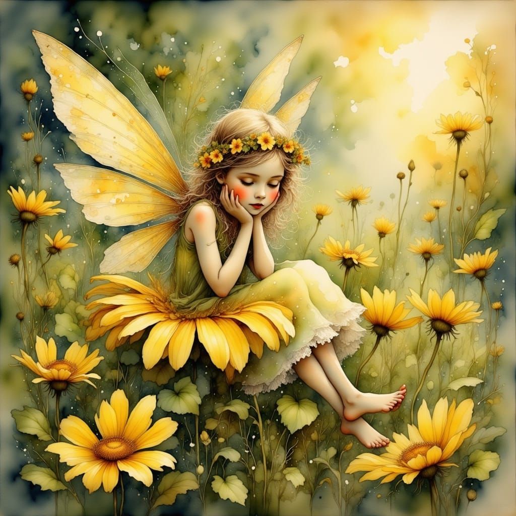 Whimsical Earth Fairy in a Serene Meadow