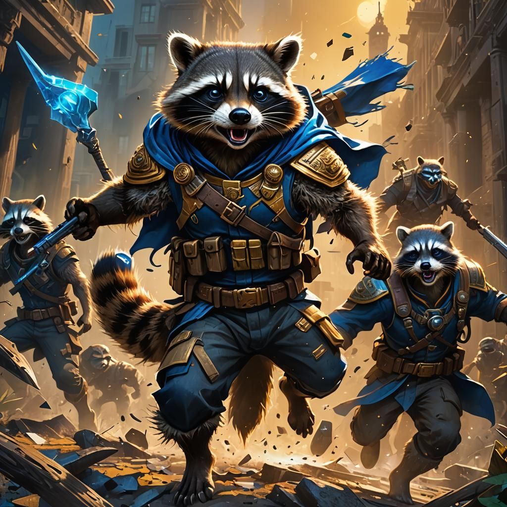 Raccoon Military Marine in Digital Painting Style
