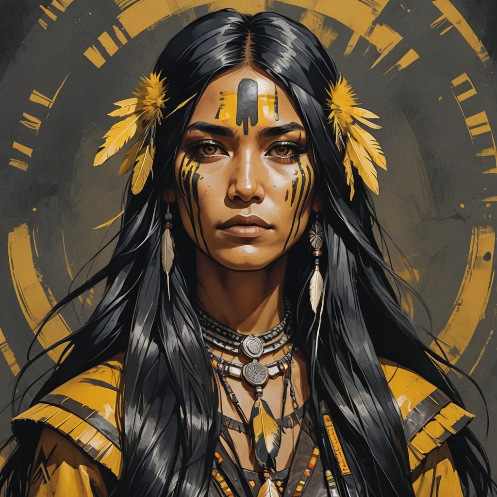 Native American Woman Portrait in Anime Style