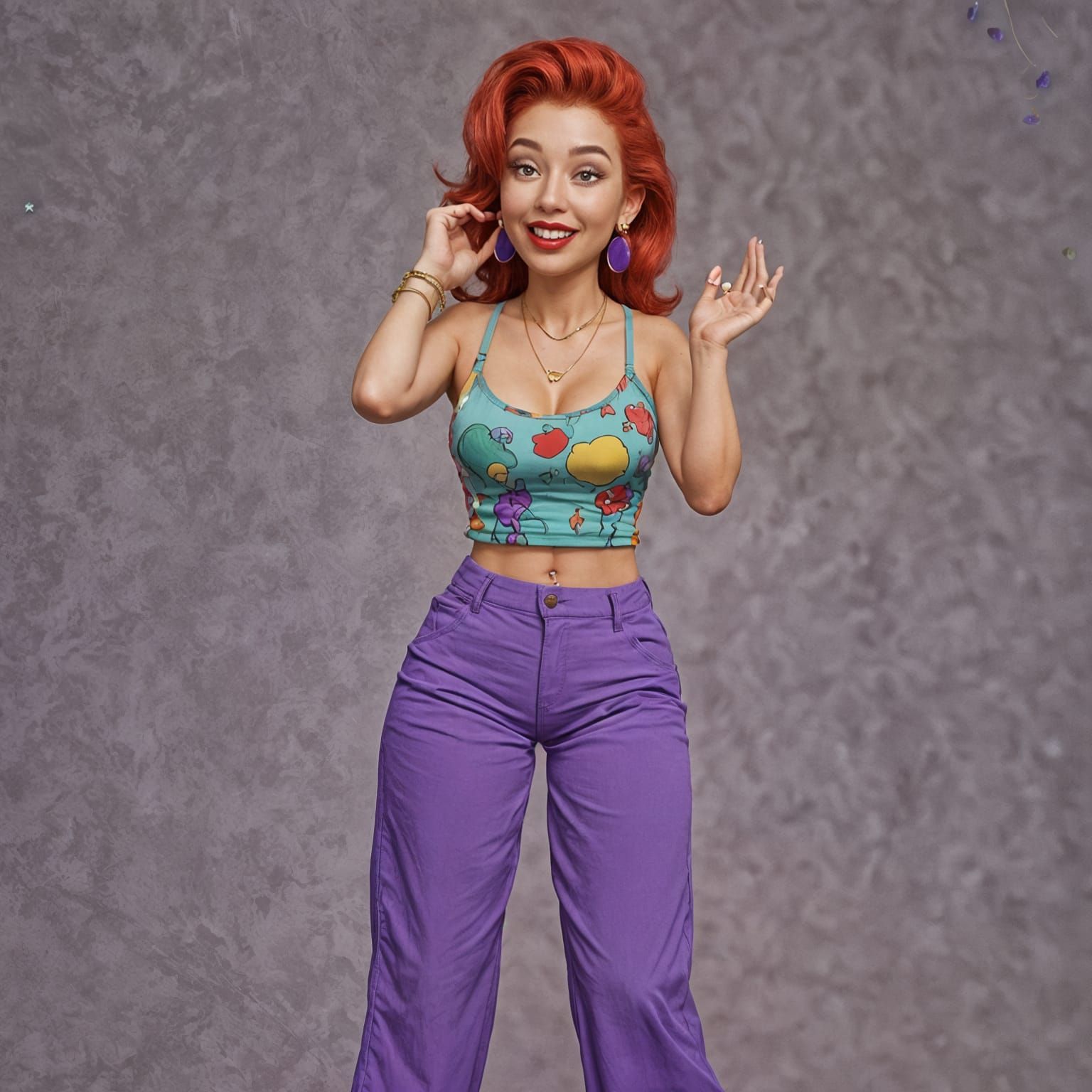 Cartoon Woman with Red Hair and Purple Outfit