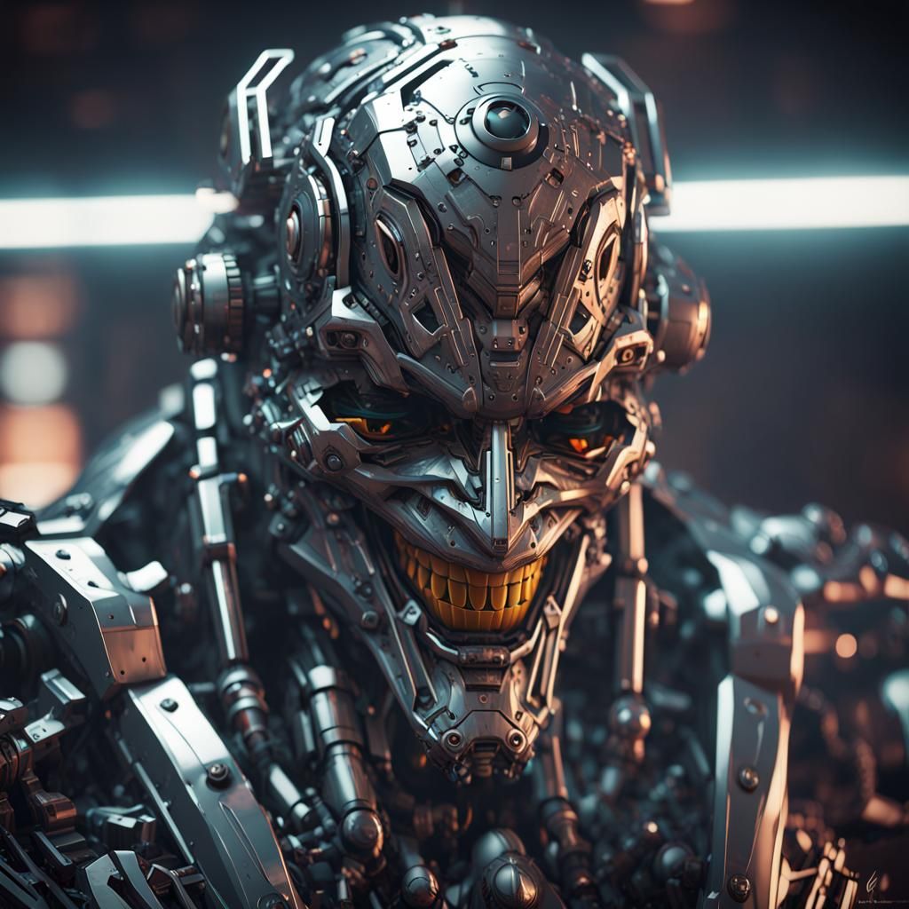 Futuristic Sci-Fi Joker Rendered in Polished Metal