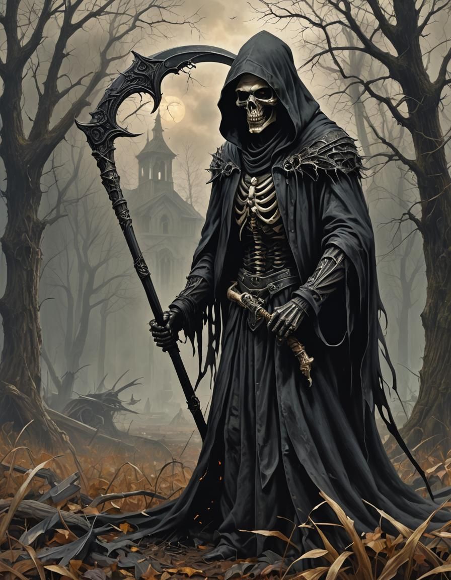 Gothic Grim Reaper with Scythe in Dark Fantasy Style