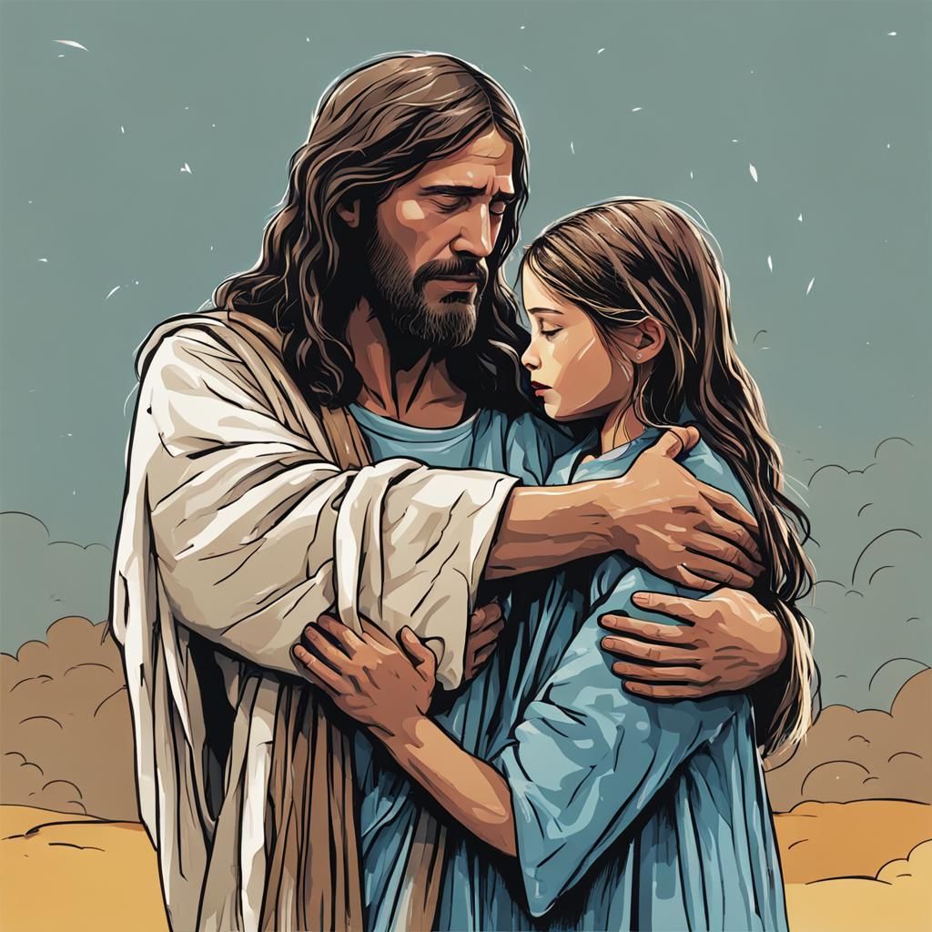 Jesus Comforts Modern Girl: A Vision of Compassion