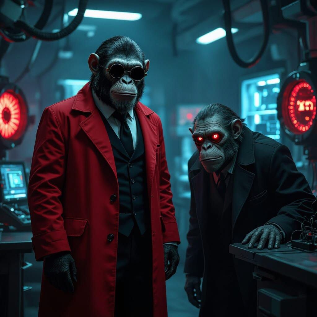 Apes in Gothic-Futuristic Mad Science Laboratory