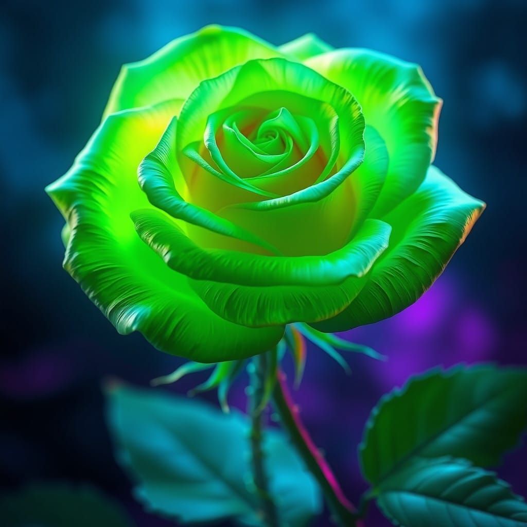 Neon Lime Green Rose in Fantasy Concept Art Style