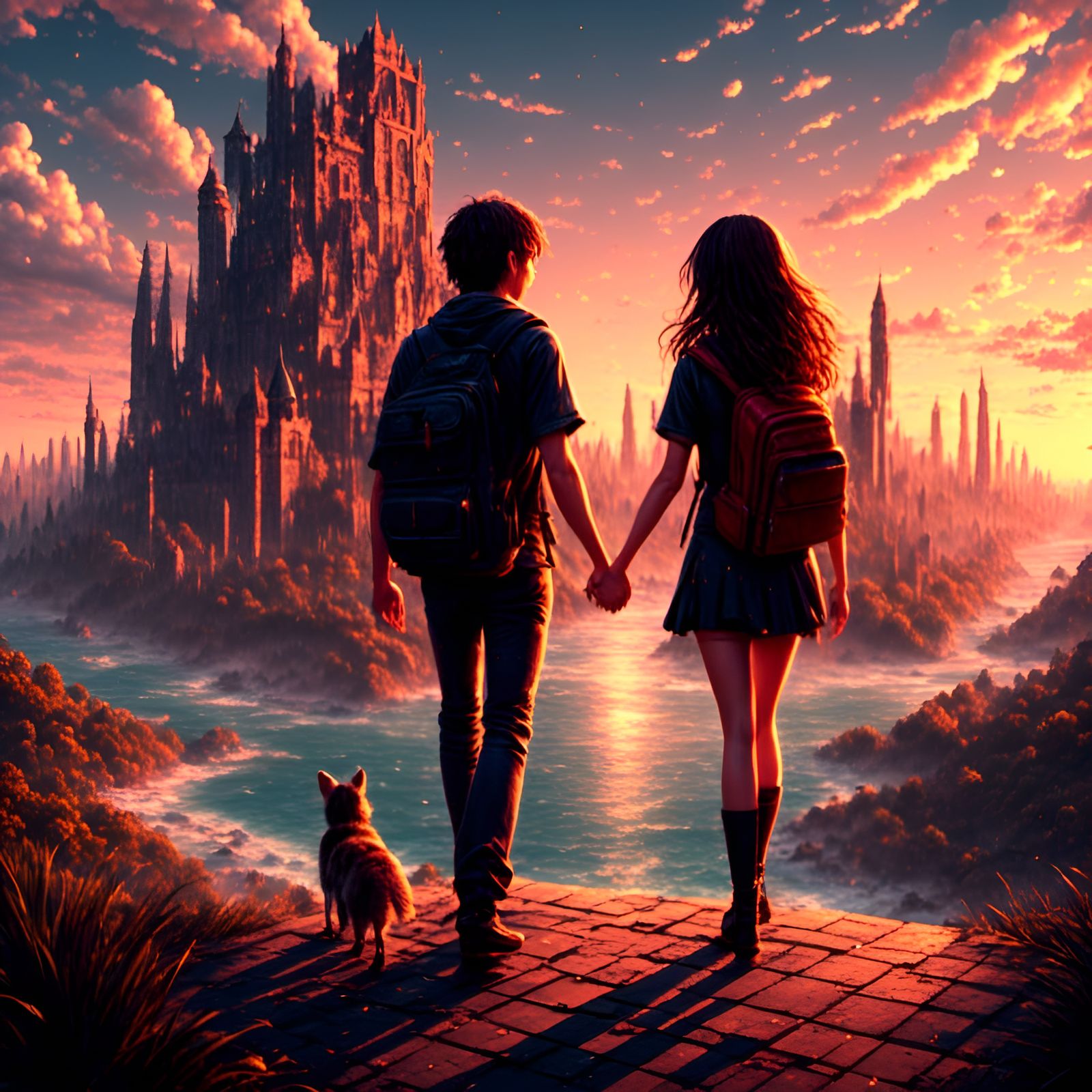 90s Pixel Art: Lovers Walking Together
