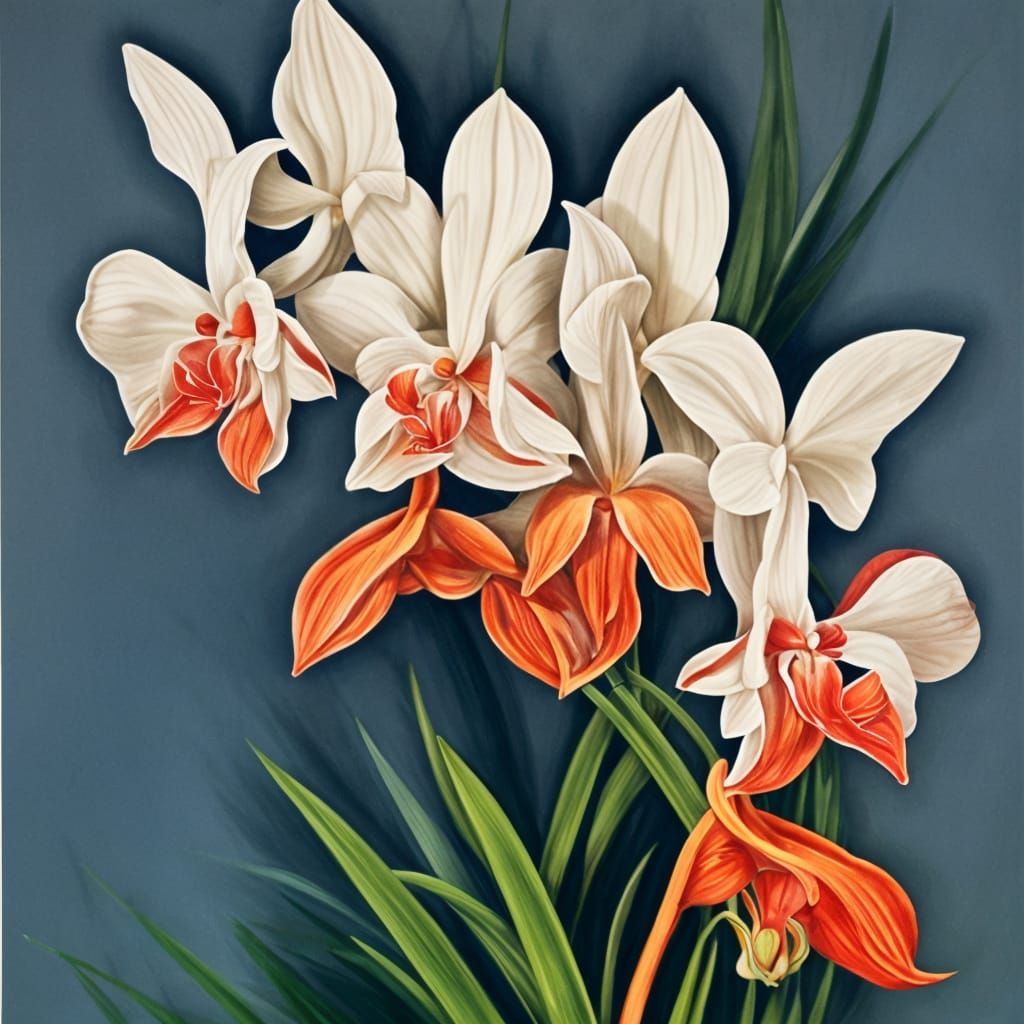 Delicate Orchid with Orange and Pink Flowers