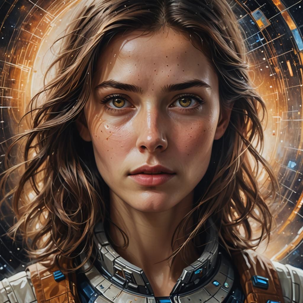 Elegant Portrait of Woman Solving Interstellar Equations