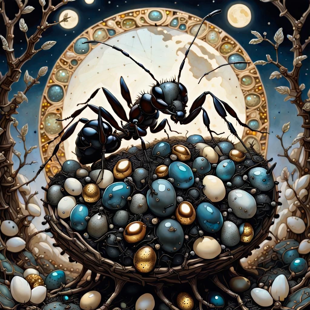 Elaborate Ant Nest with Ivory and Gold Jewelry