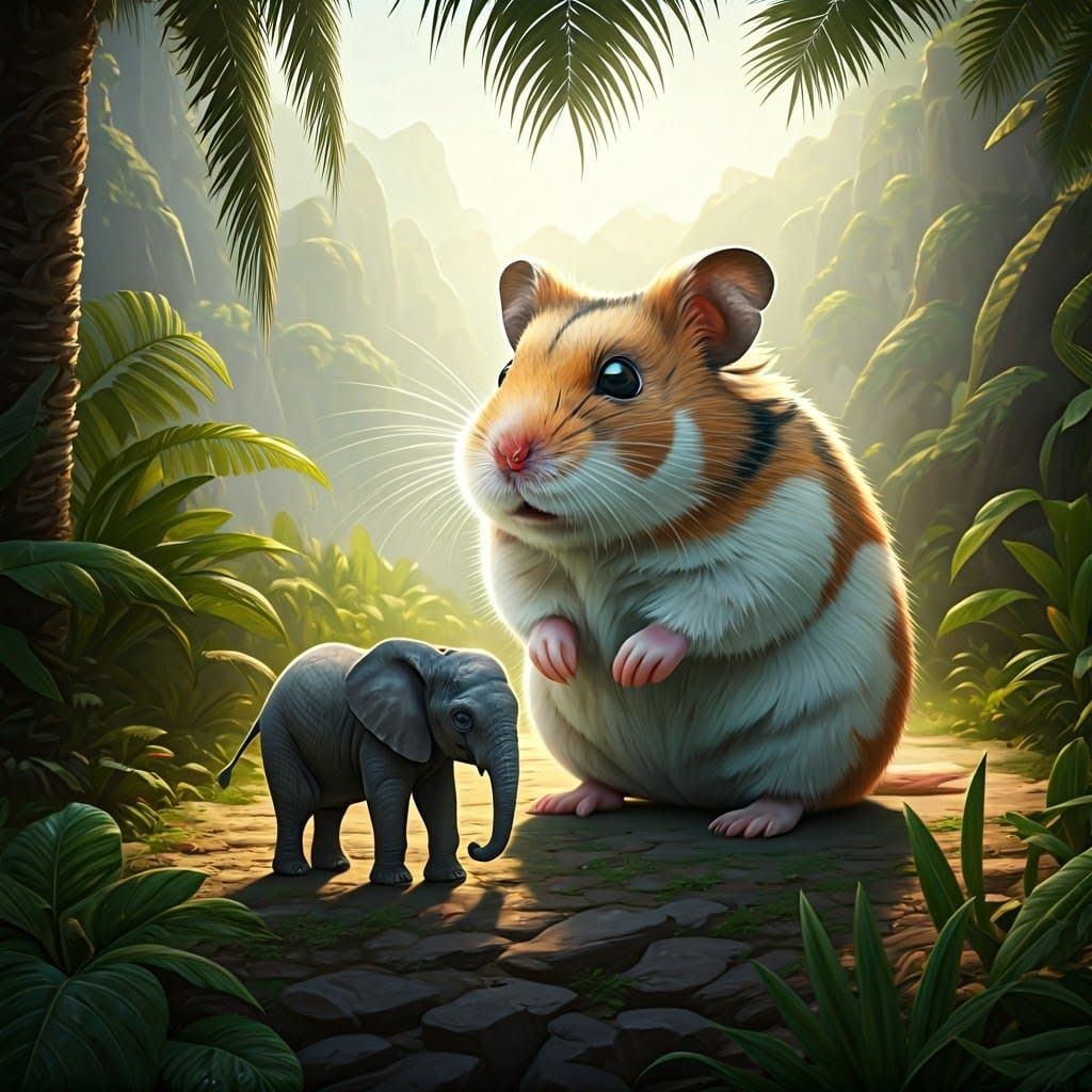 Miniature Elephant and Gigantic Hamster in Safari
