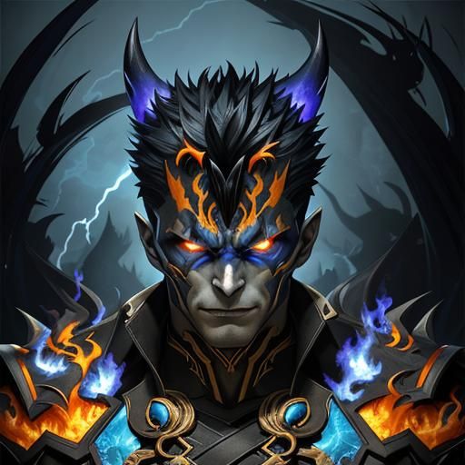 Demonic Teen in Blue Flames: Hyperdetailed Portrait