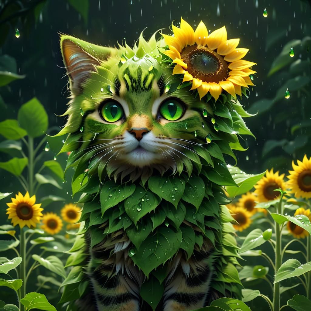 Adorable Sunflower Cat in Fantasycore Style