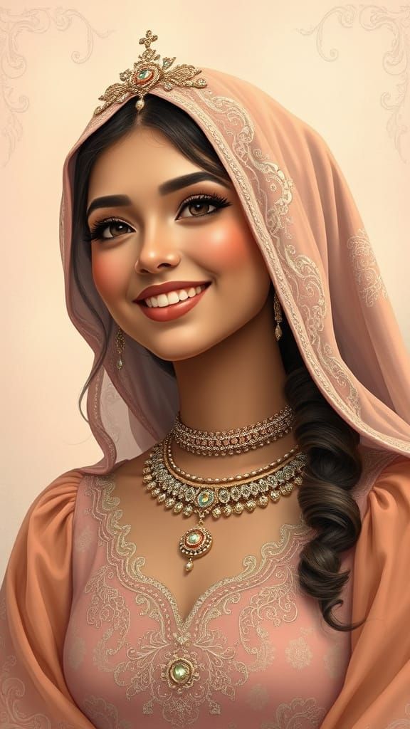 Portrait of Zahia in Art Nouveau Style