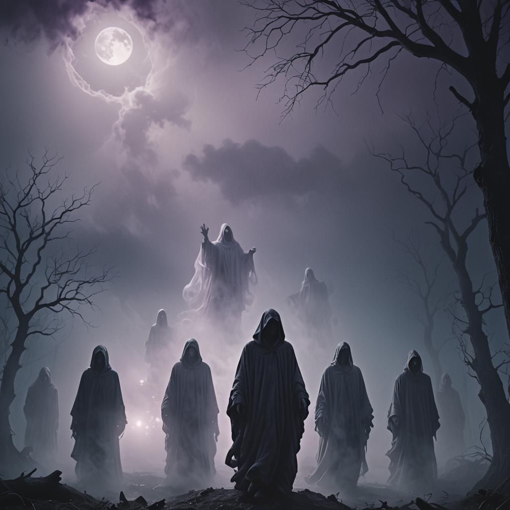 Ethereal Ghosts in Fog: Dark Fantasy Illustration