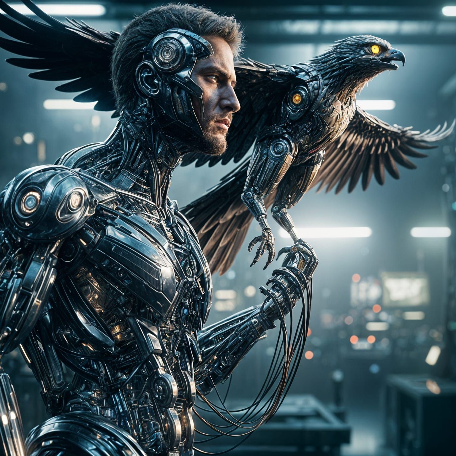 Robotic Hawk Transformation in Sci-Fi Universe