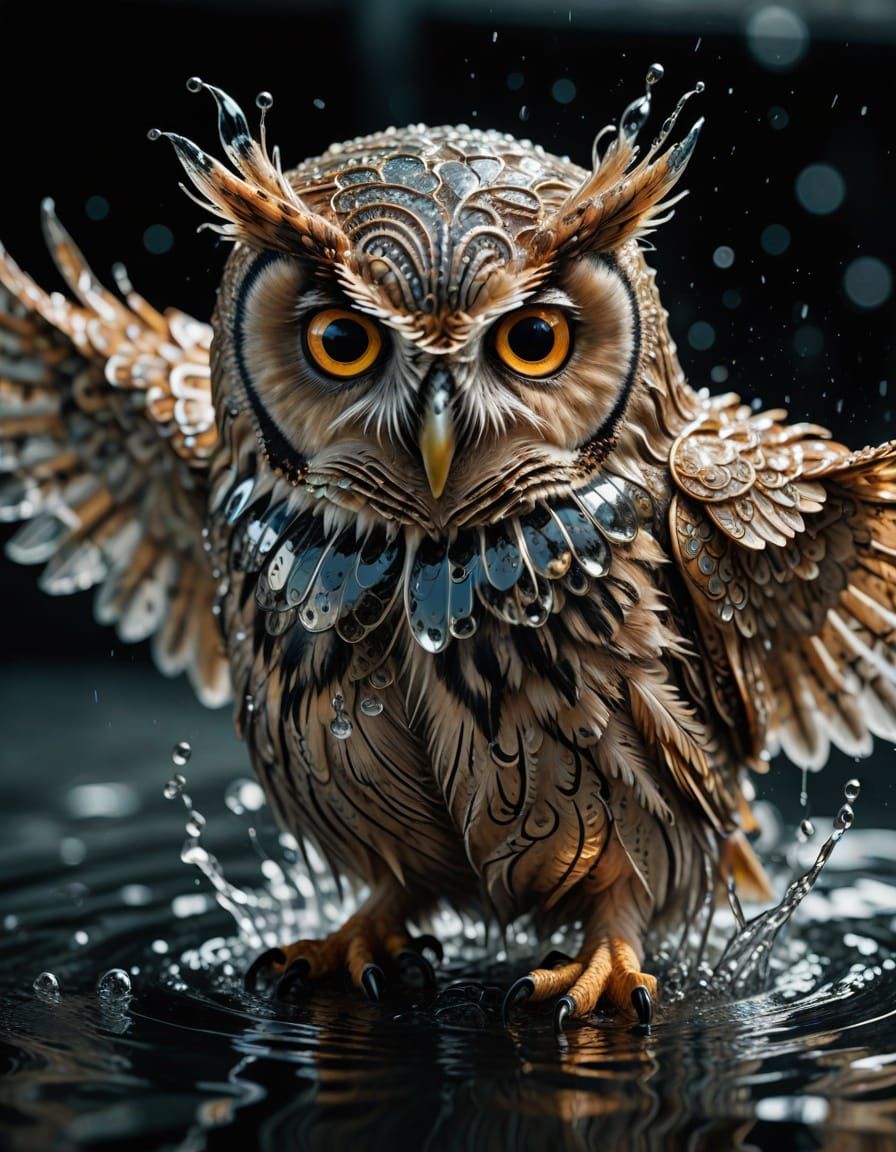 Surreal Water Owl in Close-Up Portraiture