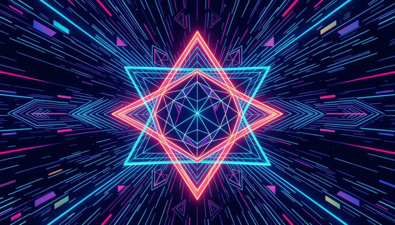 Vibrant Neon Geometric Shapes in Cosmic Background