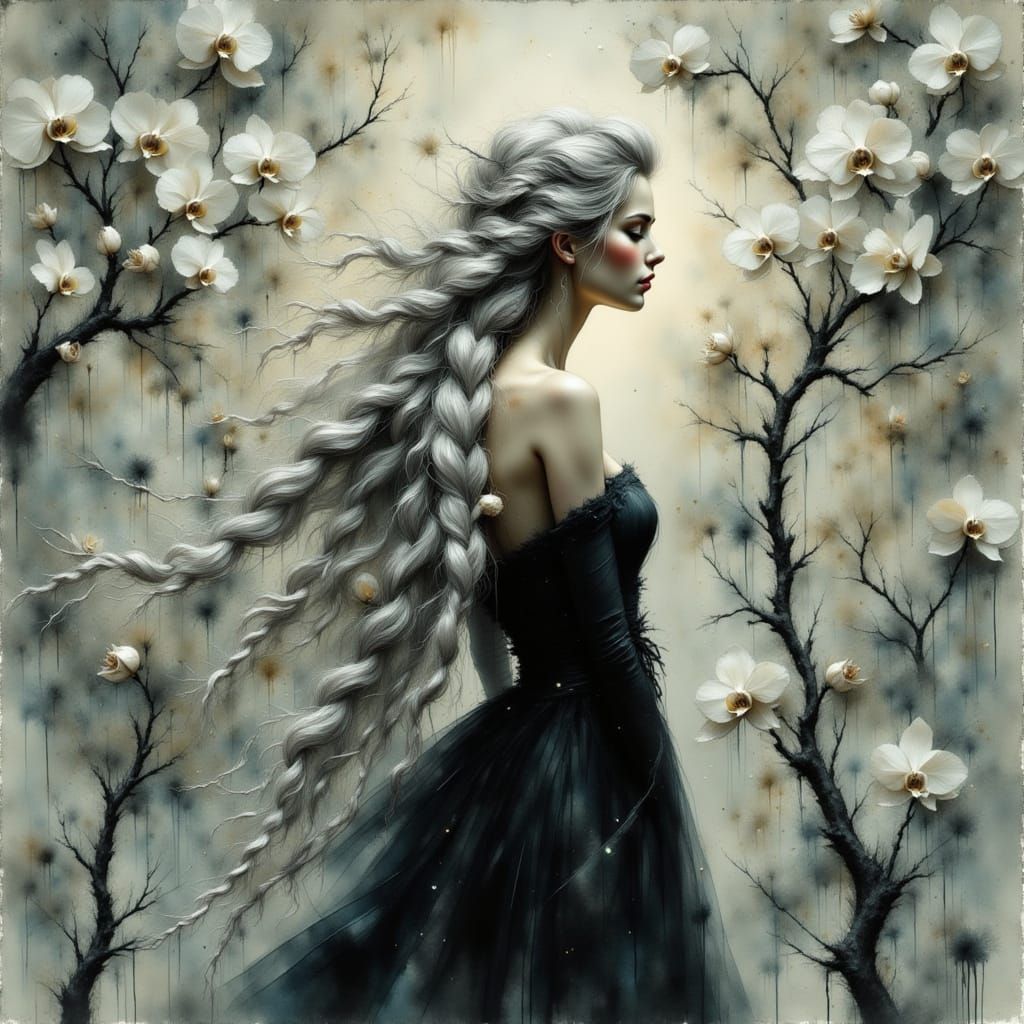 Woman with Orchids, Art Nouveau Style