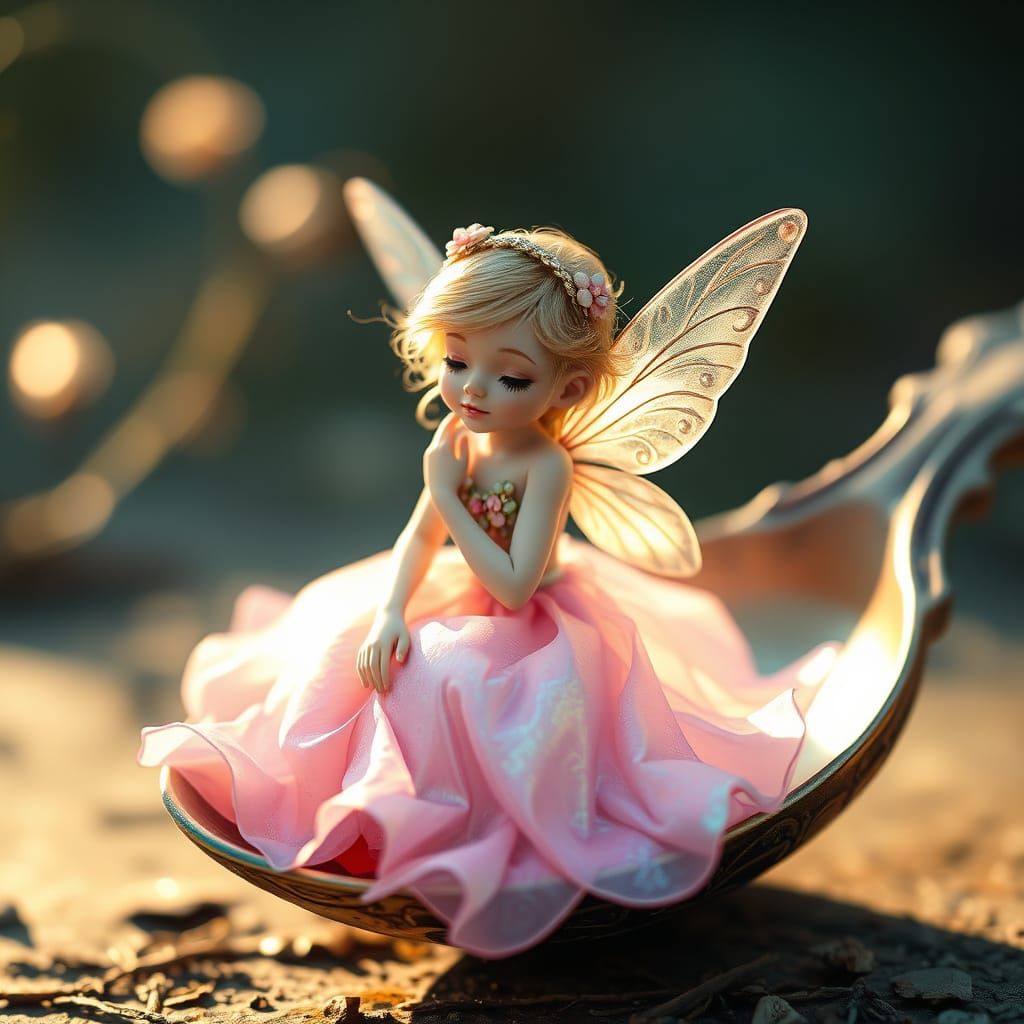 Iridescent Fairy in Antique Spoon