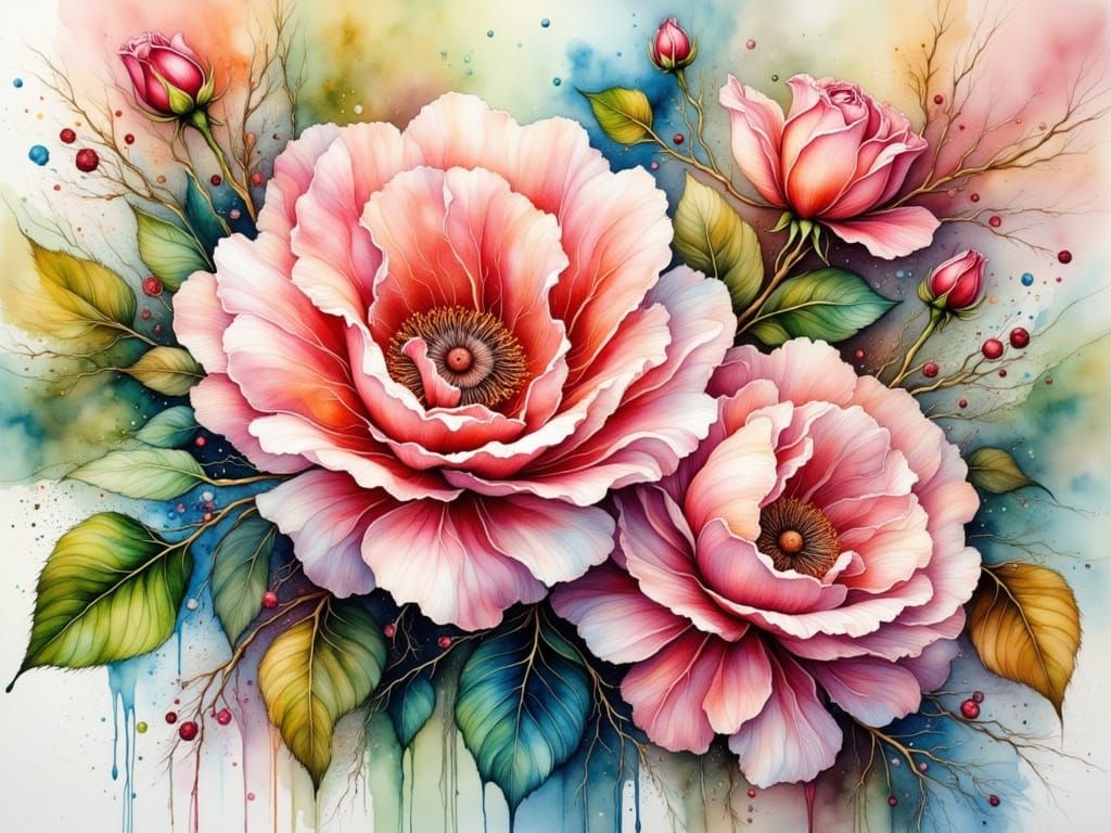 Gorgeous Rose in Watercolor and Alcohol Ink