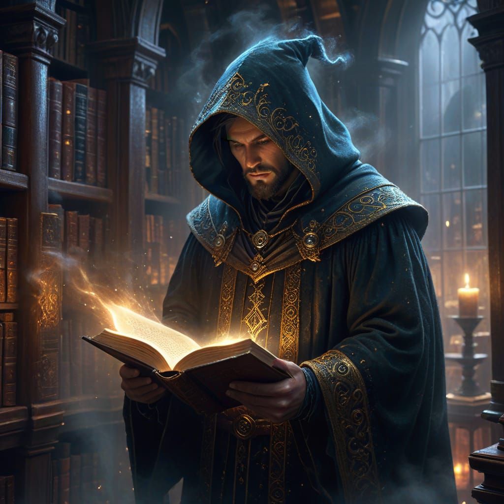 Ethereal Library of Ancient Tomes in Dark Fantasy Style